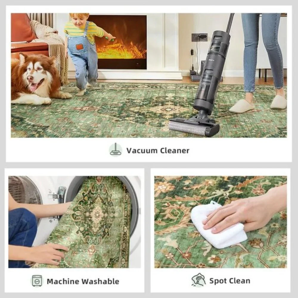 New 3x5 Green Area Rug, Washable Low-Pile Non-Slip Carpet for Home & Room